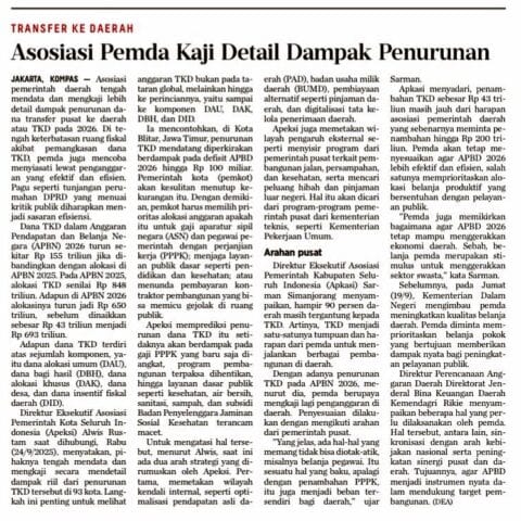 Asosiasi Pemda Kaji Detail Dampak Penurunan Transfer Daerah